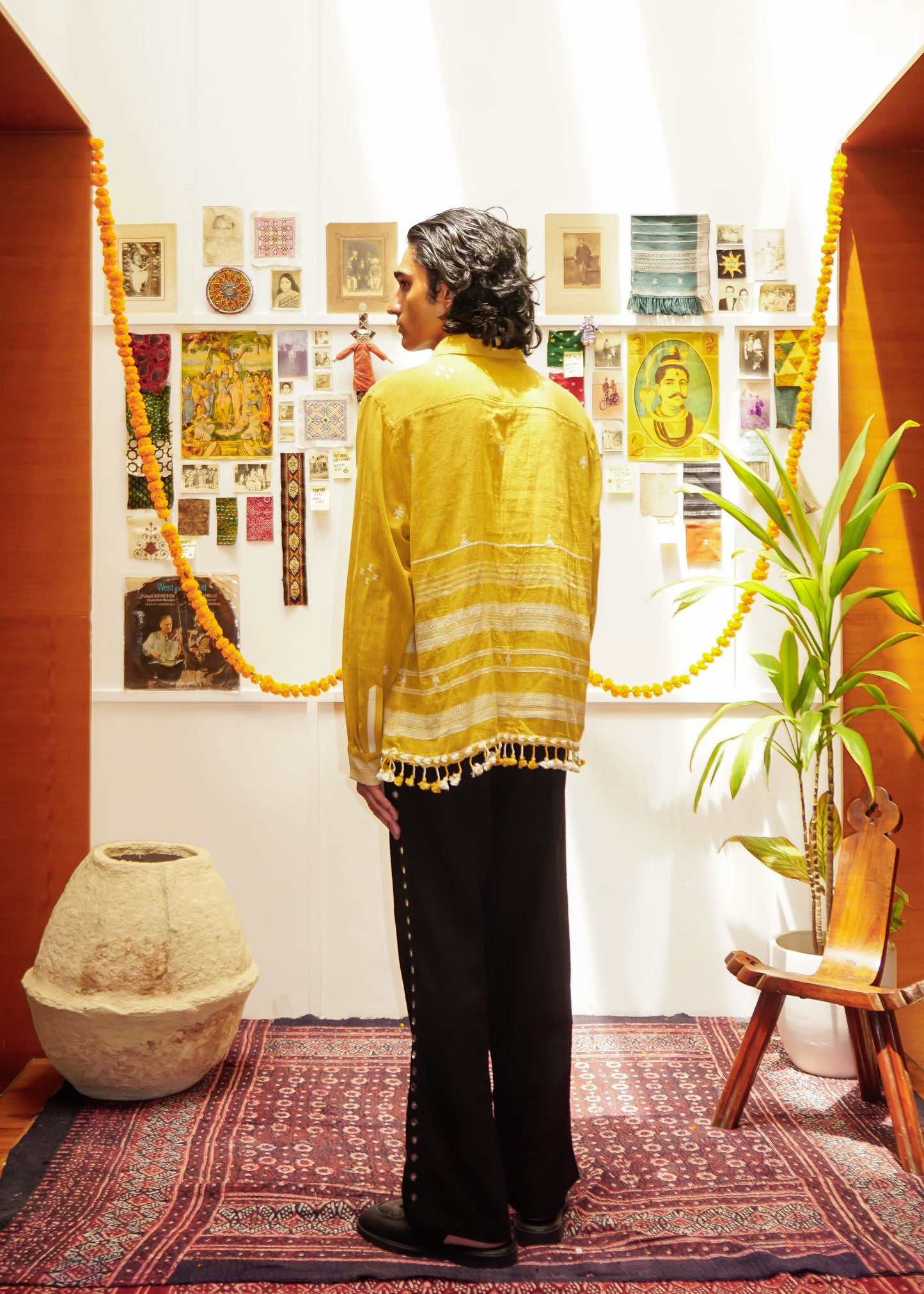 ‘BHUJODI’ MUSTARD HANDWOVEN FRINGE SHIRT