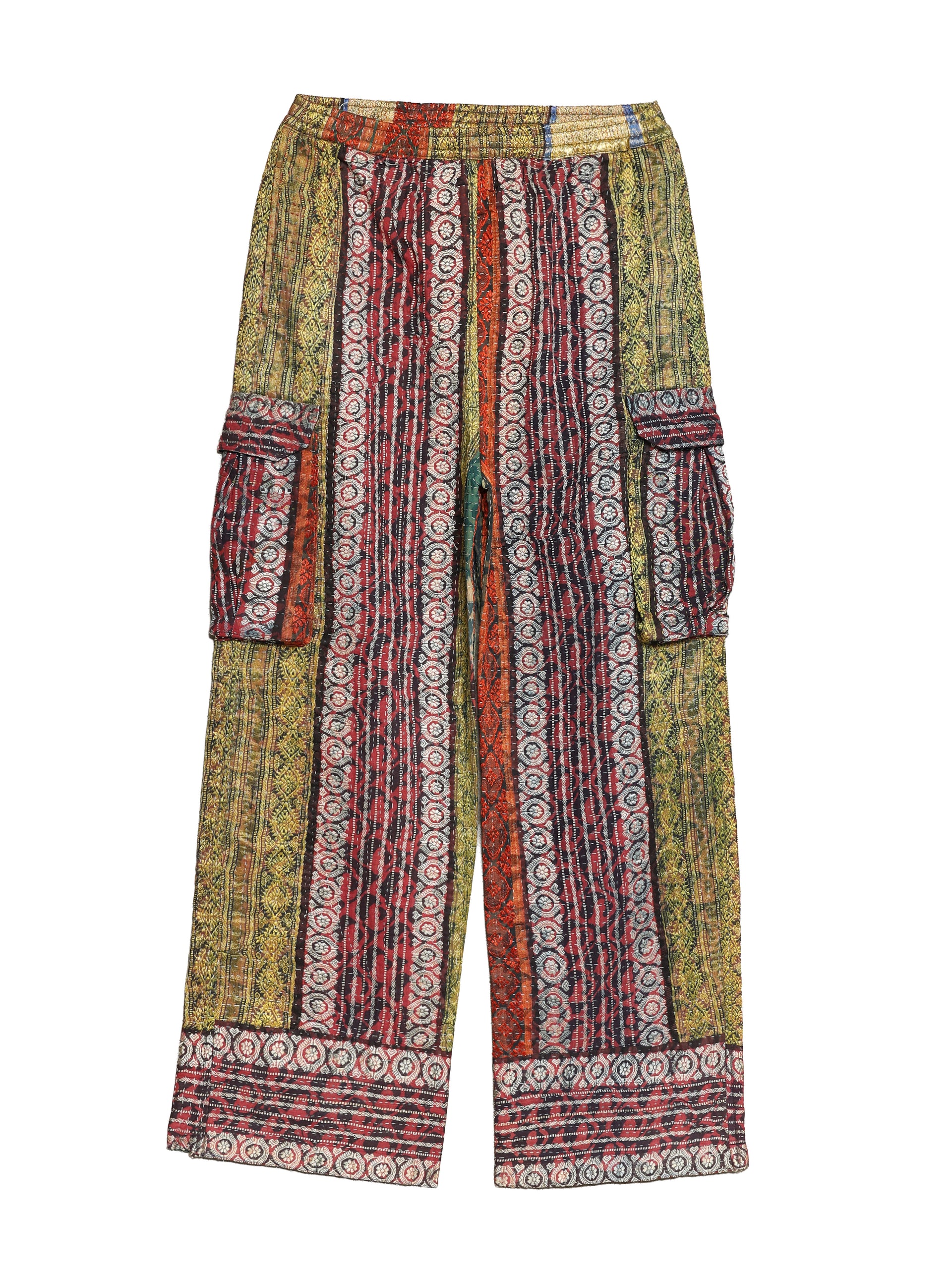SILK PATCHWORK KANTHA CARGO TROUSERS