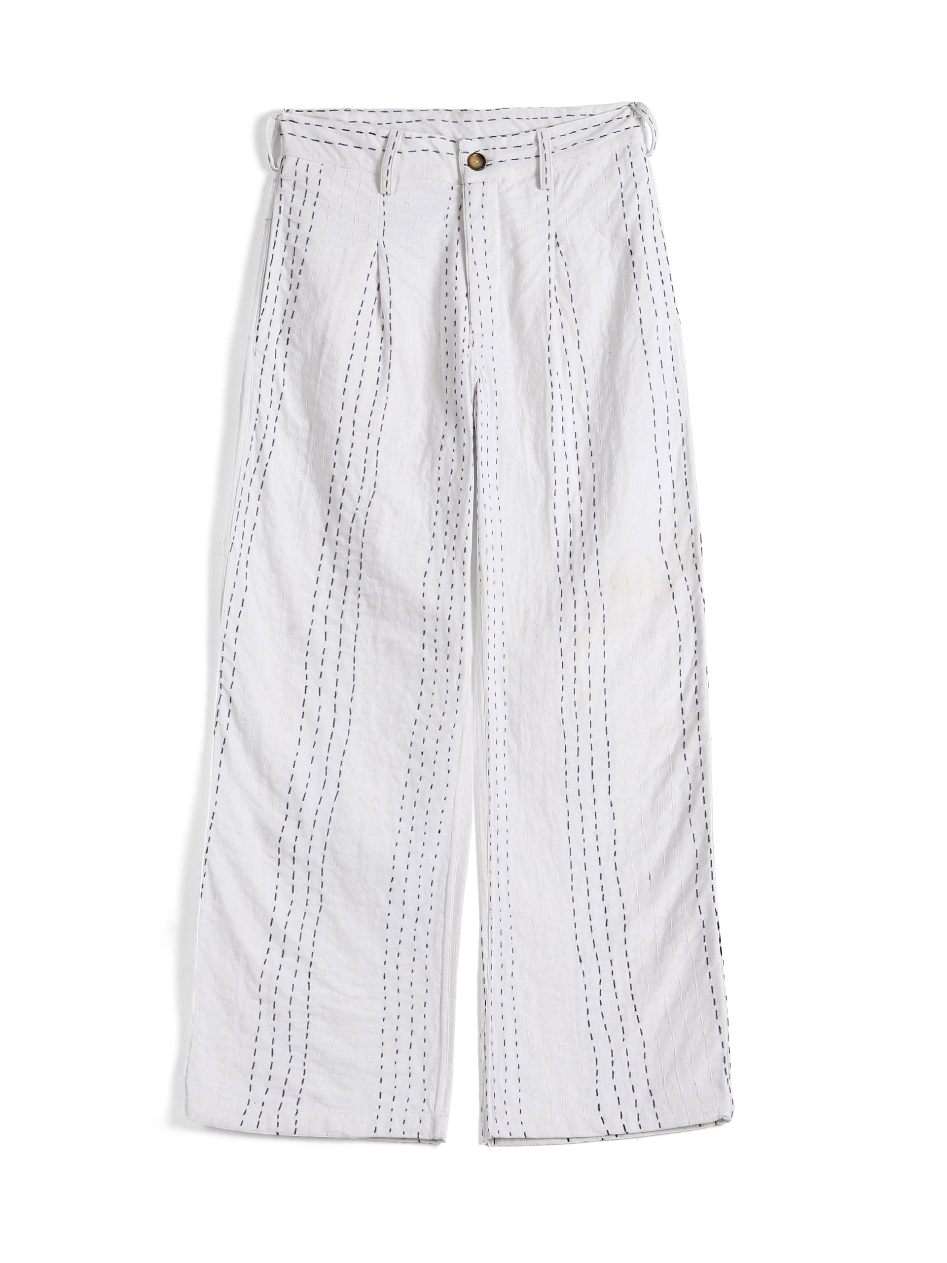 WHITE  KANTHA TROUSERS