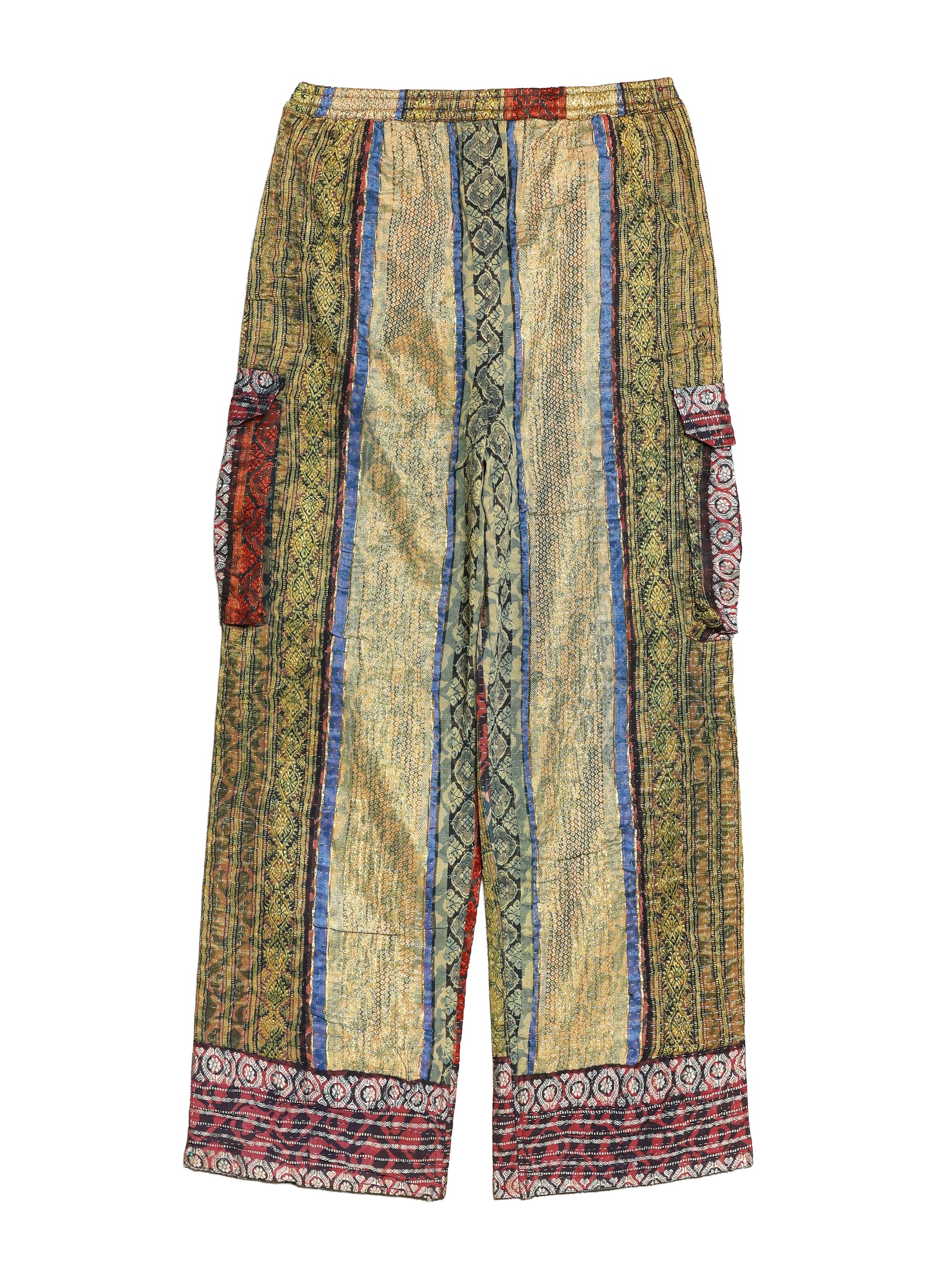 SILK PATCHWORK KANTHA CARGO TROUSERS