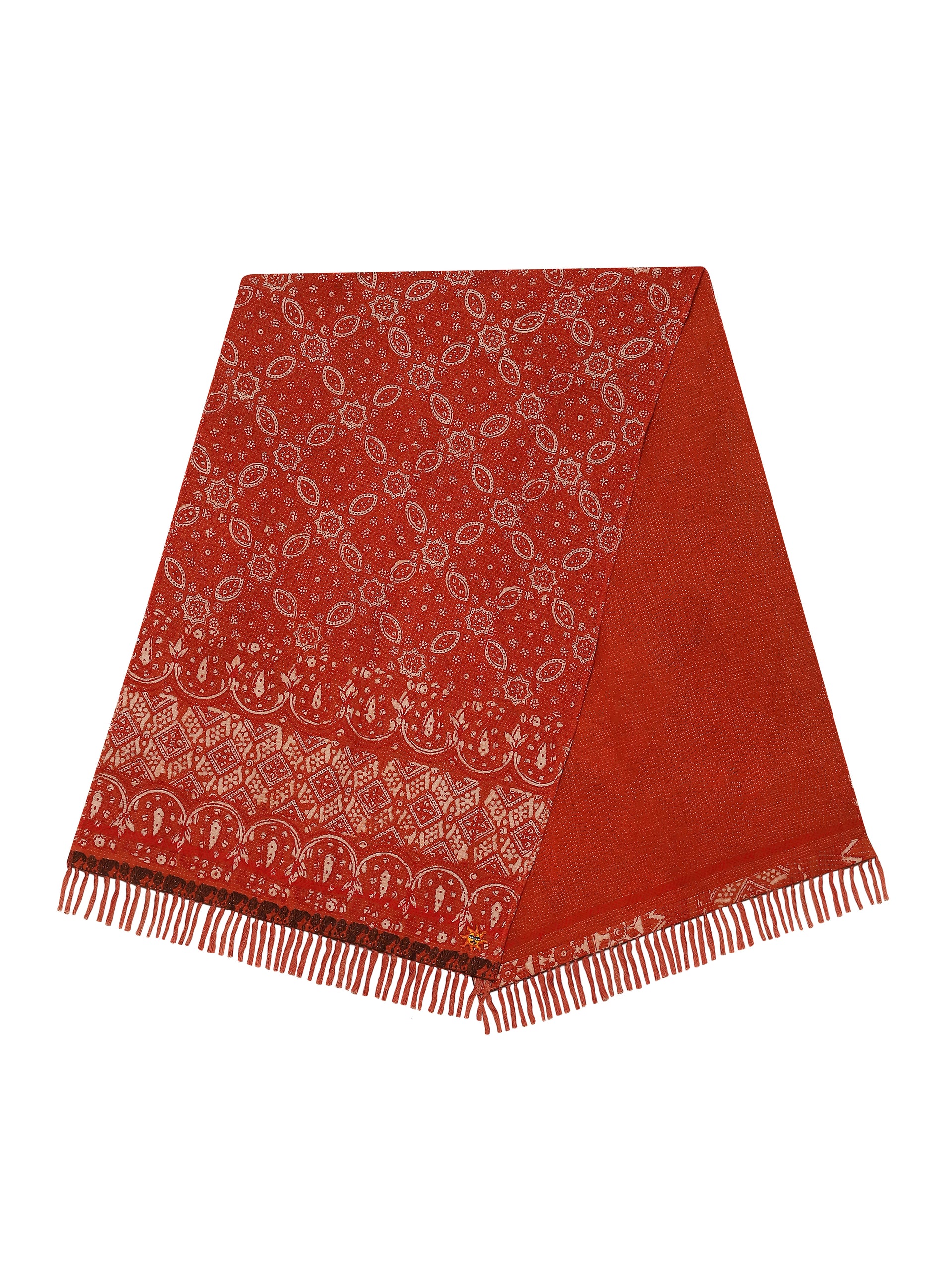 VINTAGE KANTHA FRINGED SCARF I