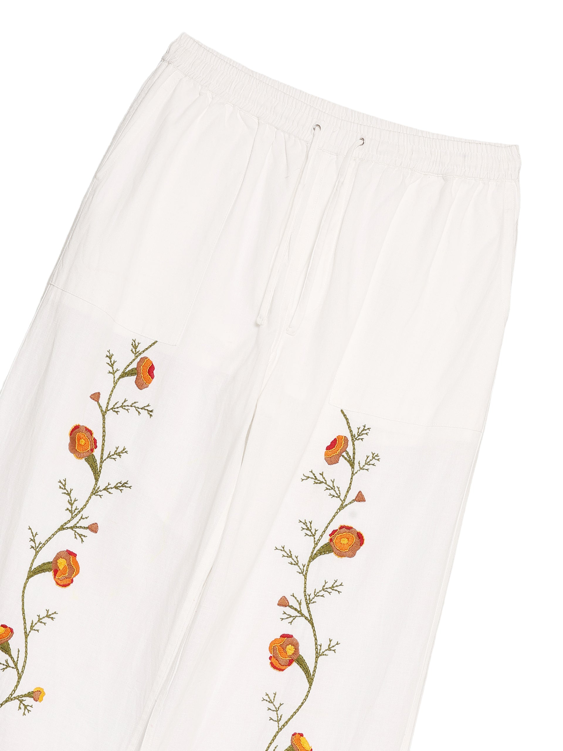 MARIGOLD LINEN HAND EMBROIDERED TROUSERS