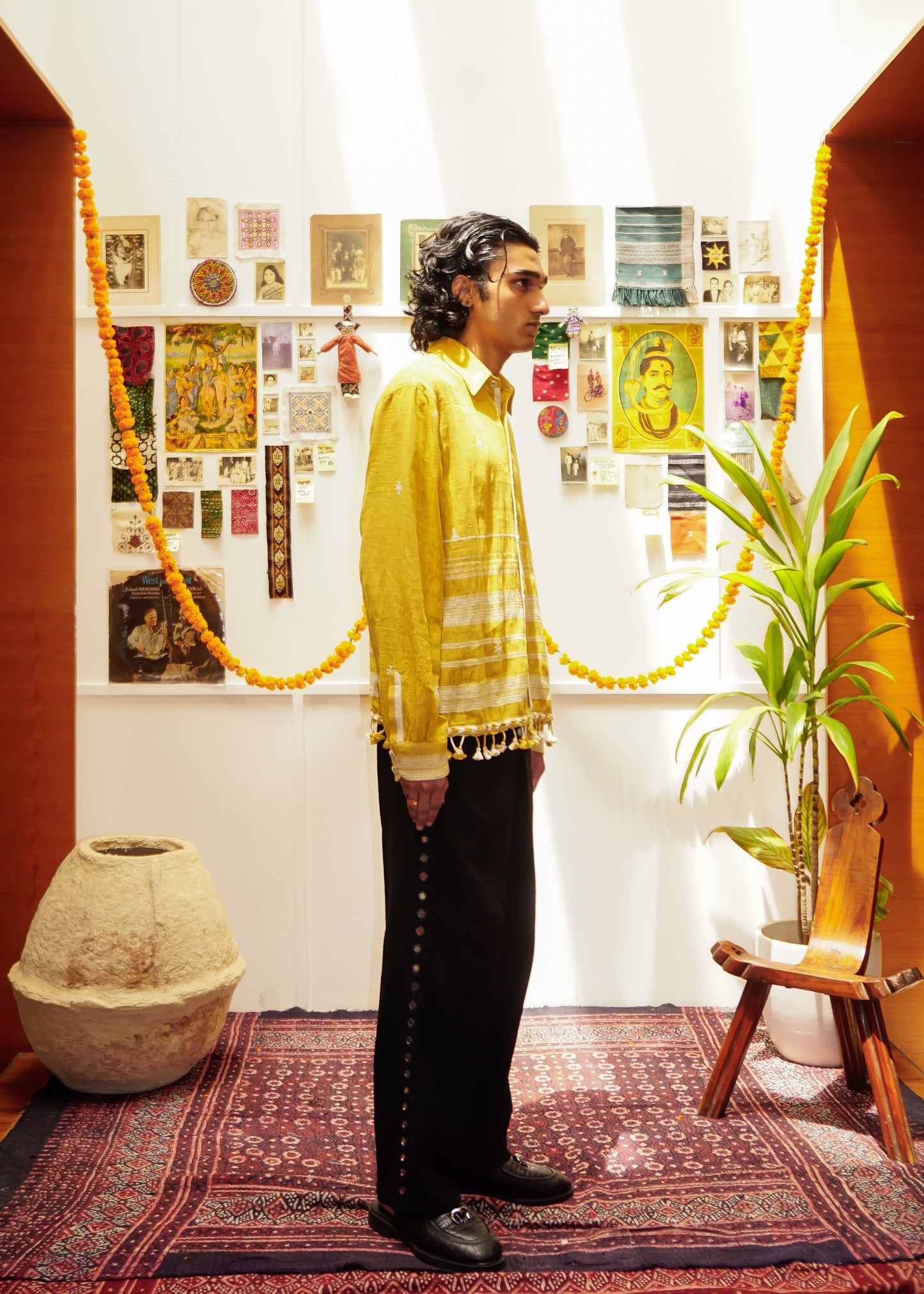 ‘BHUJODI’ MUSTARD HANDWOVEN FRINGE SHIRT