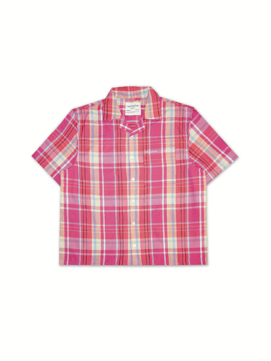 PINK MADRAS CAMP COLLAR SHIRT