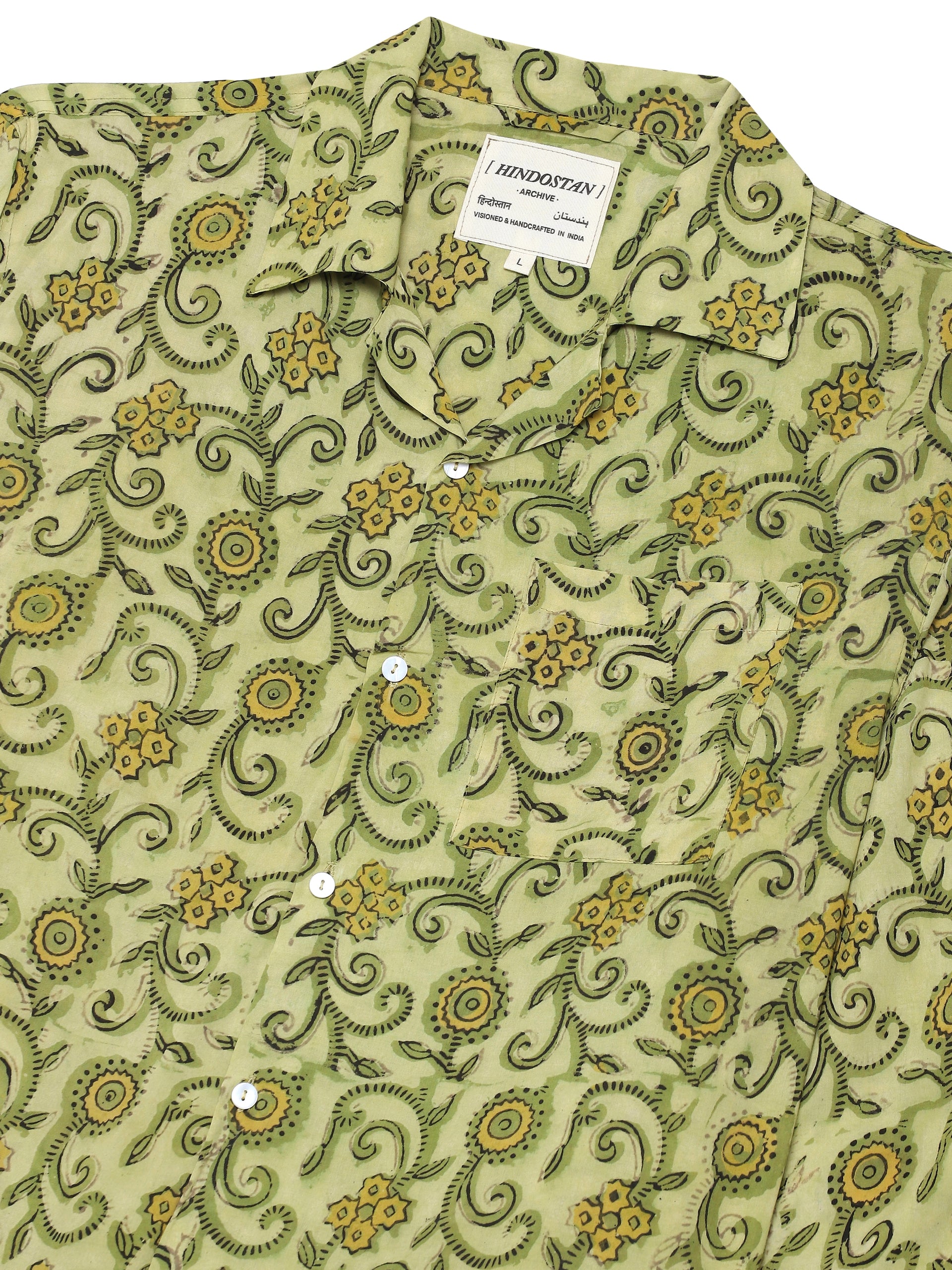 LIME HAND-BLOCKED SILK RESORT SHIRT