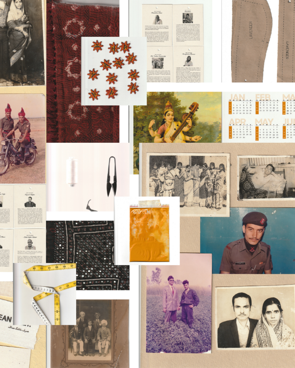 Collage of vintage photographs, posters, and other items on a white background