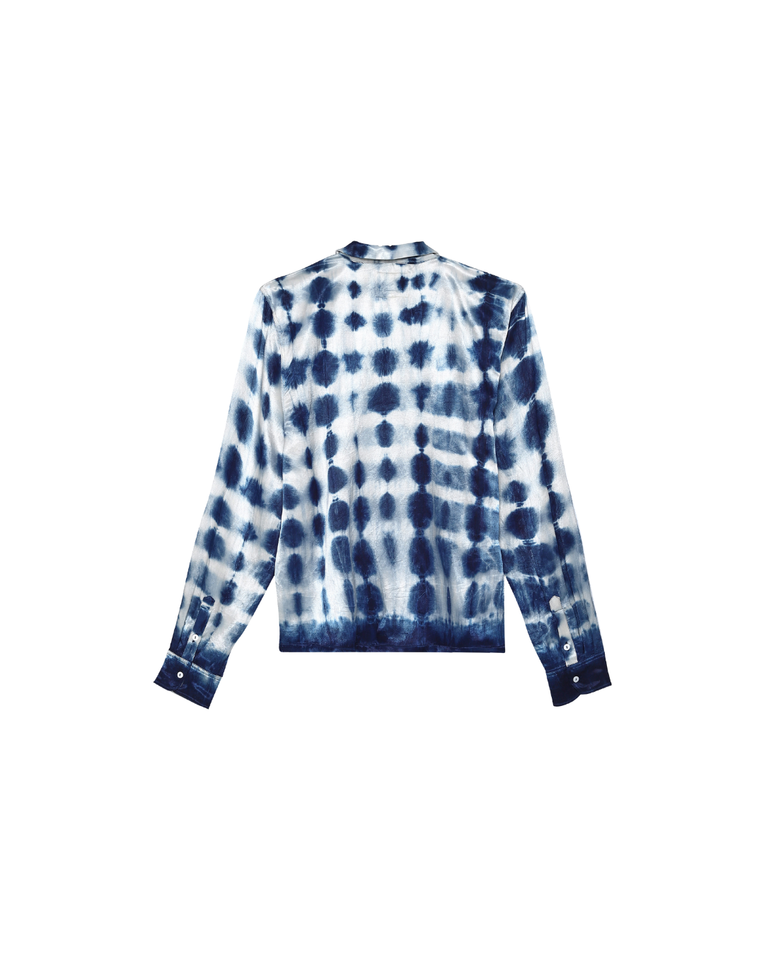Blue and white tie-dye long-sleeve shirt on a white background