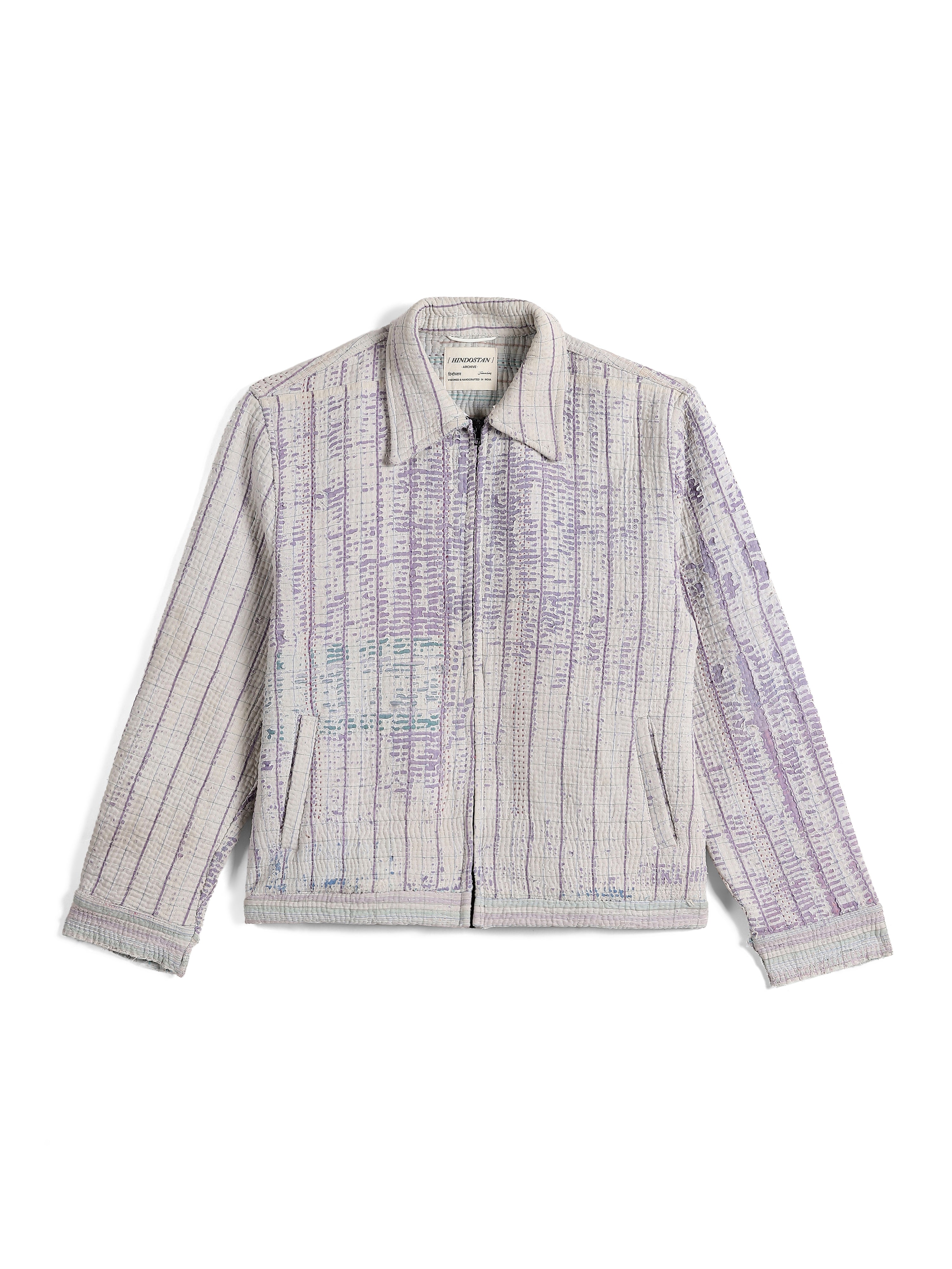 Badal vintage Kantha jacket front view – upcycled handwoven Indian handloom artisan menswear by Hindostan Archive