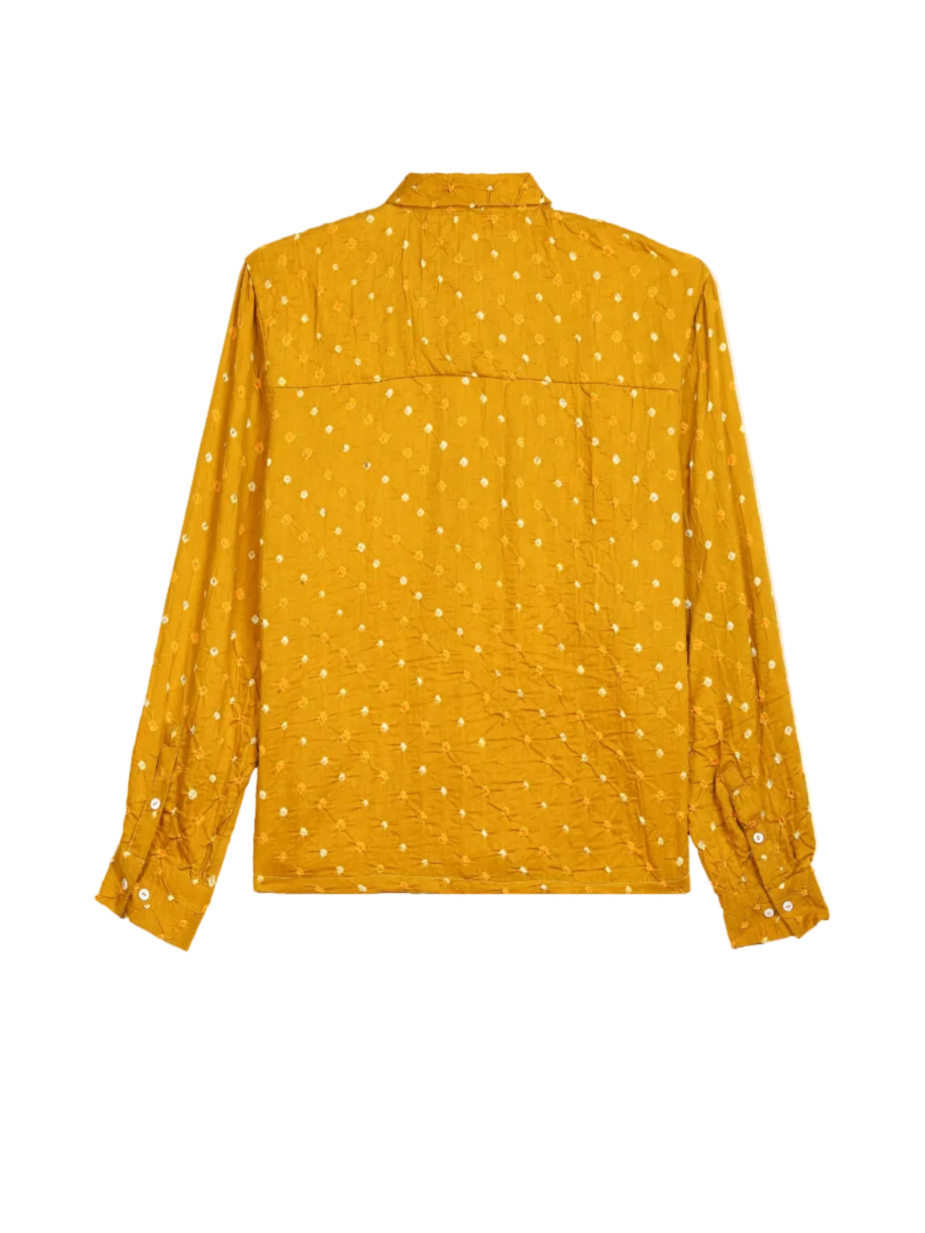 Bandhani mustard cotton shirt back view – hand block printed natural dyed artisan menswear by Hindostan Archive