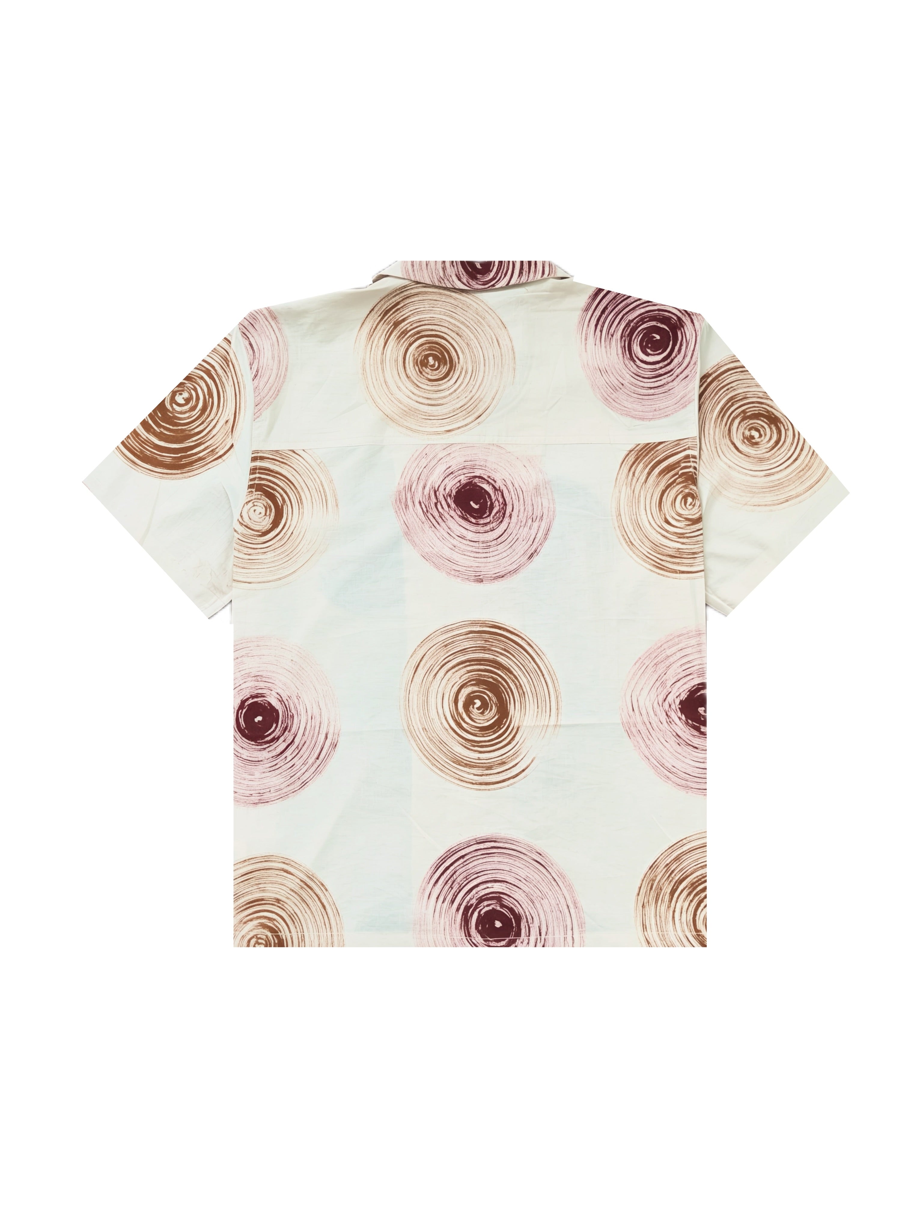 Back view of CHAKRA hand-painted cotton camp shirt with circular chakra motif print – Hindostan Archive