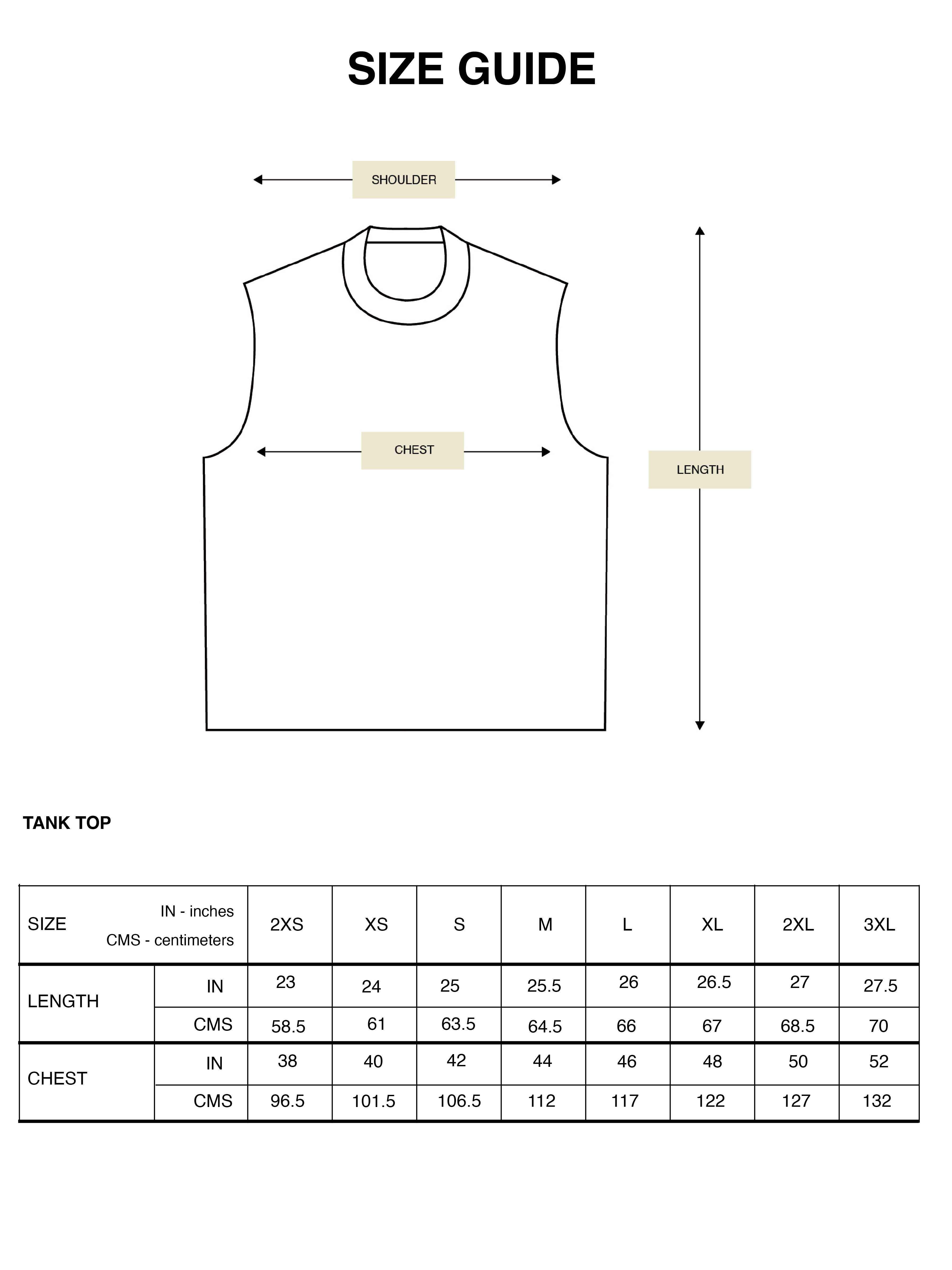 Size guide and measurements chart for Hindostan Archive men's tank tops – Indian artisan menswear sizing reference