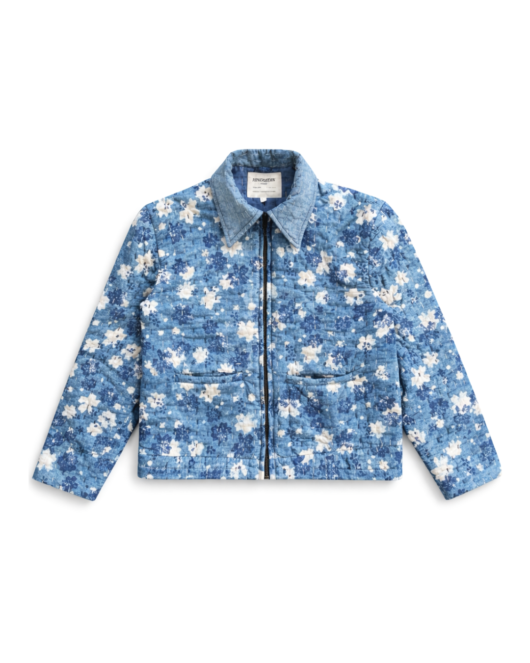 INDIGO Kantha quilted jacket with white floral hand-stitching in naturally indigo dyed cotton – Hindostan Archive artisan menswear