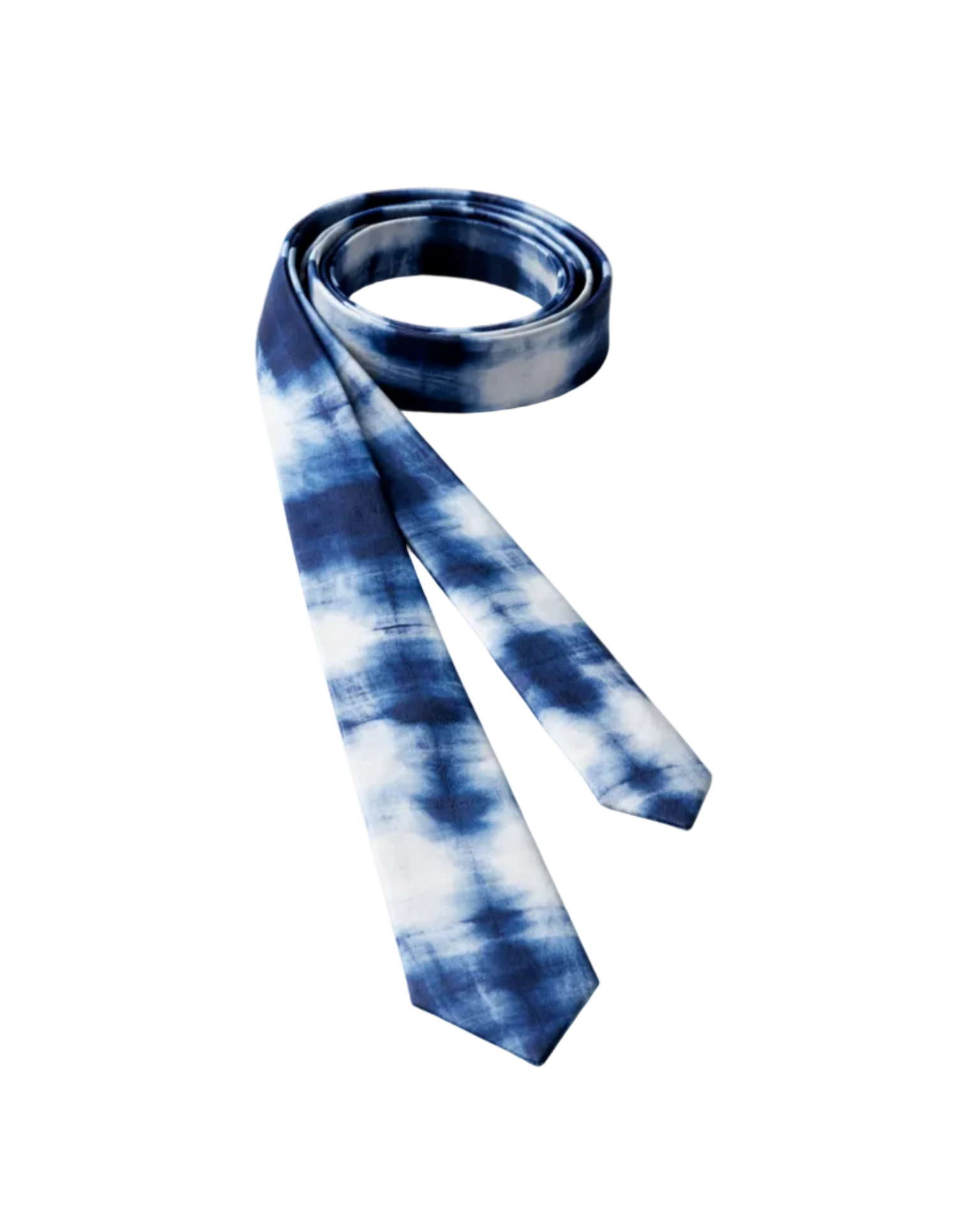 Indigo Shibori pure silk tie shown diagonally revealing natural dye tie-dye fabric texture – Hindostan Archive artisan menswear