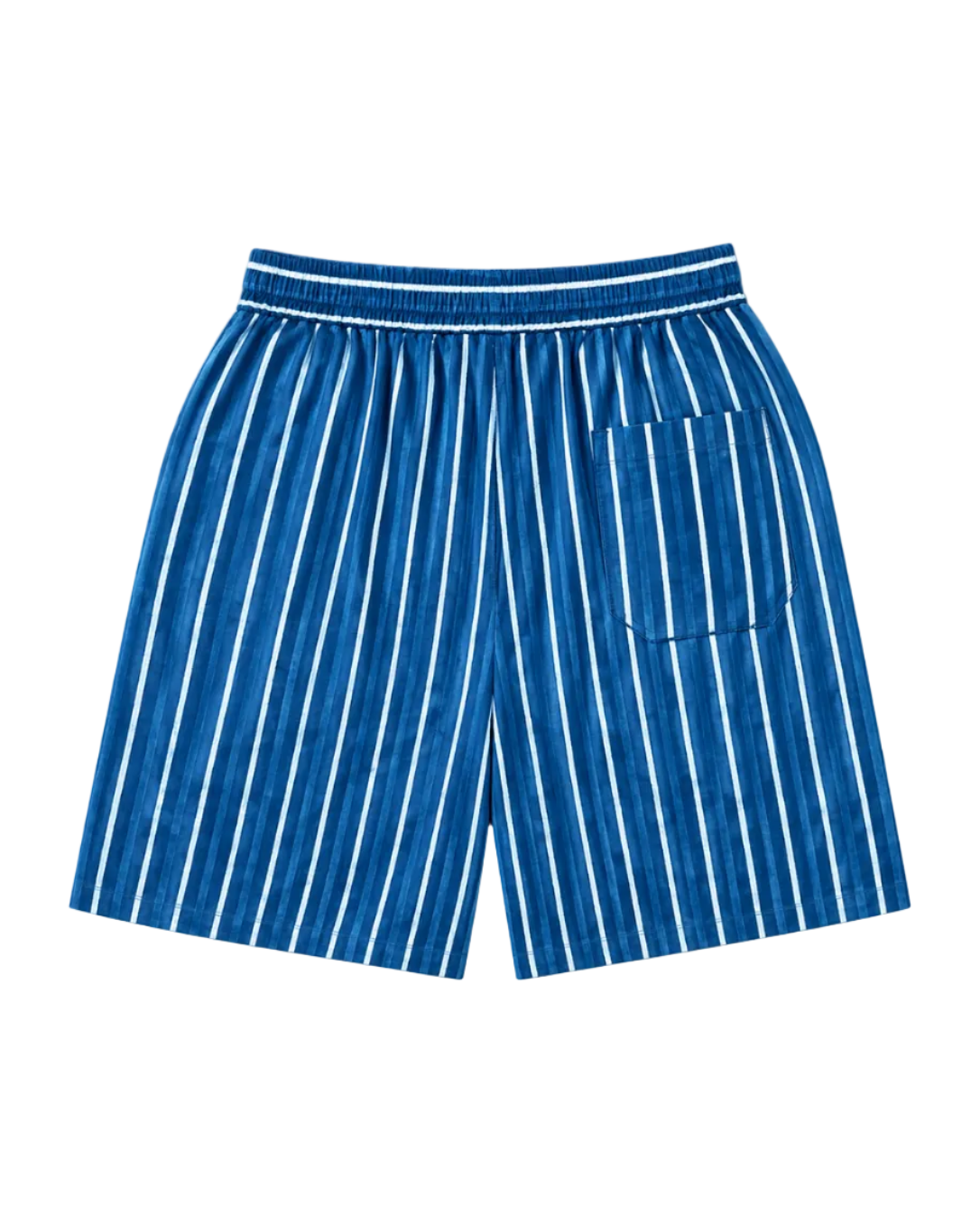 Indigo stripes Ajrakh natural dyed cotton shorts back view – hand block printed artisan menswear by Hindostan Archive