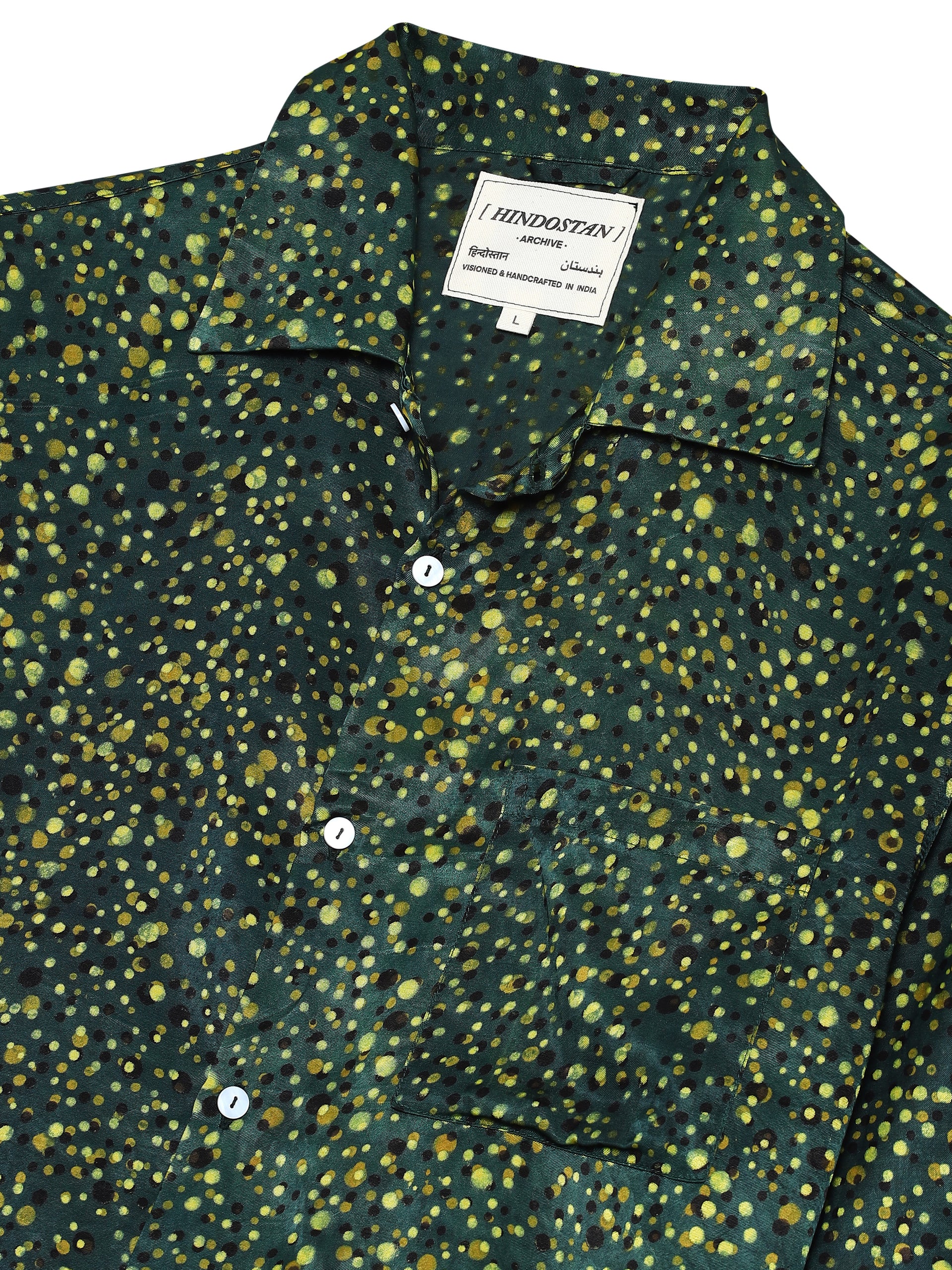 Jugnu silk shirt lifestyle side view – Jugnu Ajrakh hand block printed pure silk shirt natural dyed – artisan menswear Indian handloom by Hindostan Archive