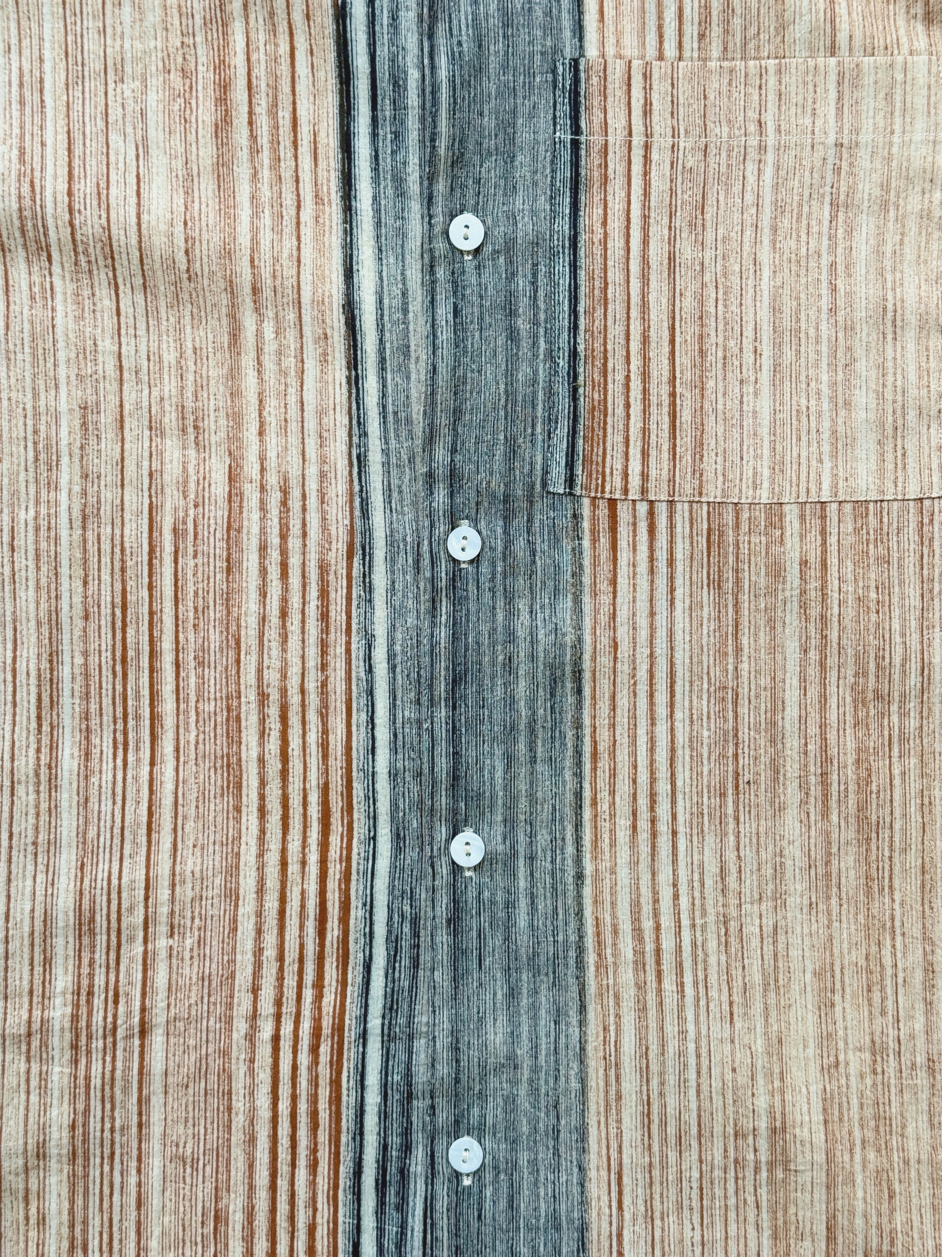 Close-up of LAKIR hand-painted blue and beige striped cotton fabric – Hindostan Archive