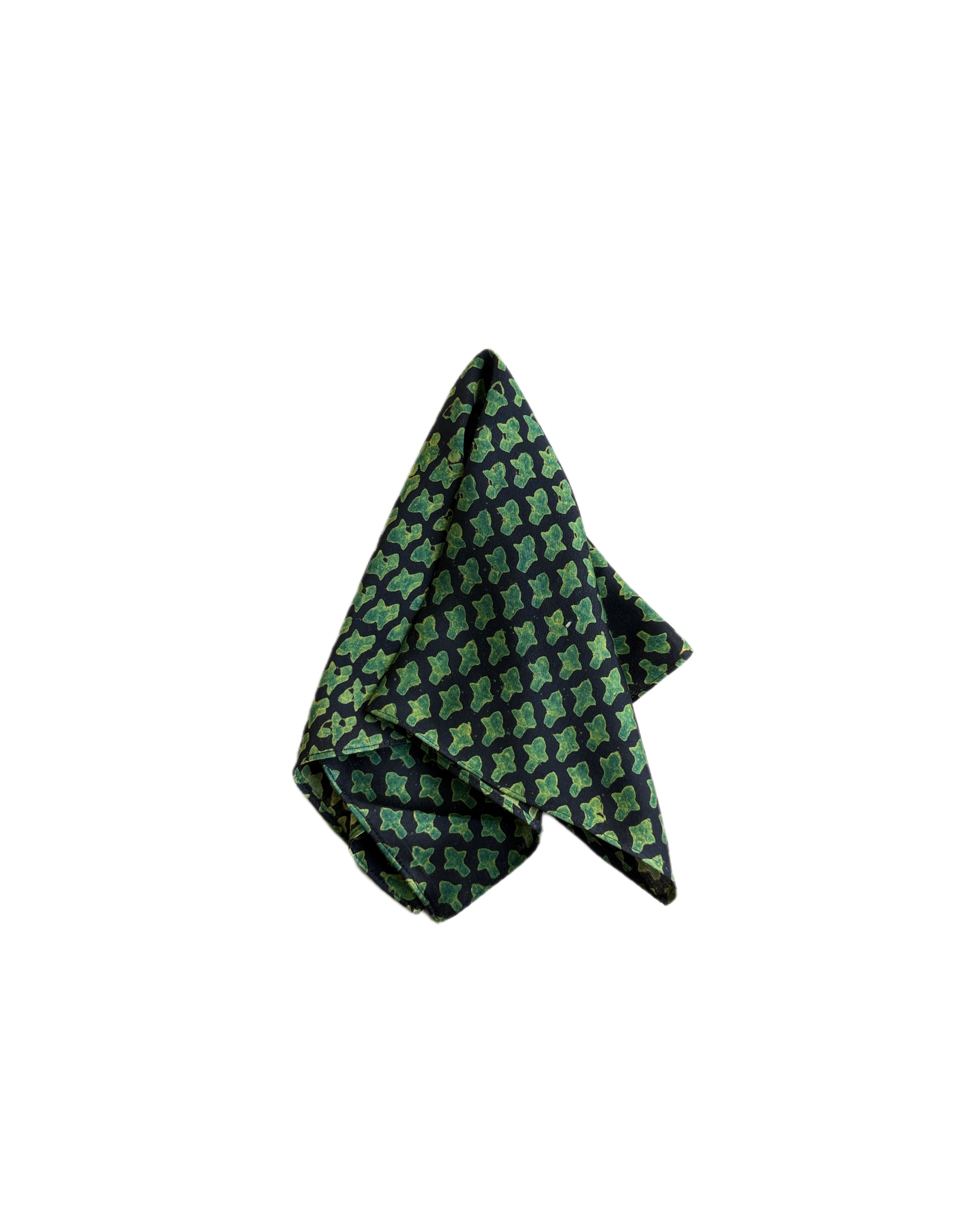 Laung Ajrakh hand block printed pure silk pocket square folded – artisan menswear accessory by Hindostan Archive