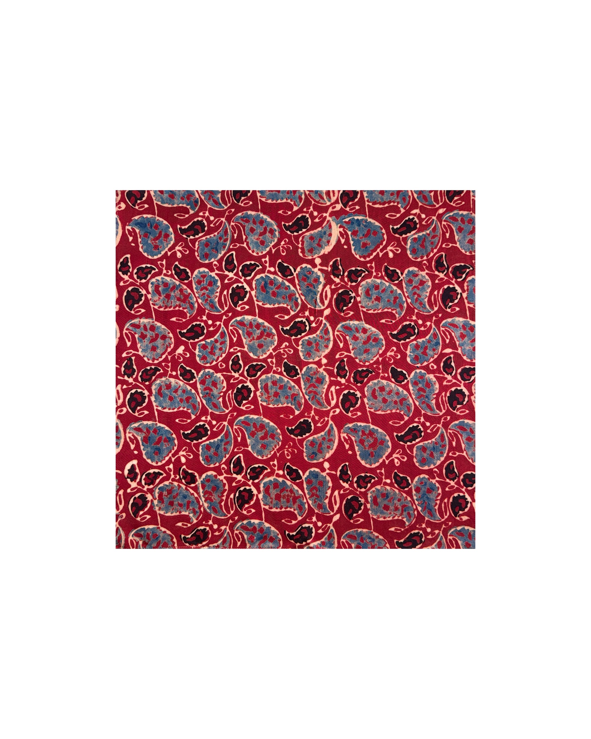 Paisley Ajrakh hand block printed pure silk pocket square fabric pattern – natural dyed artisan menswear accessory by Hindostan Archive