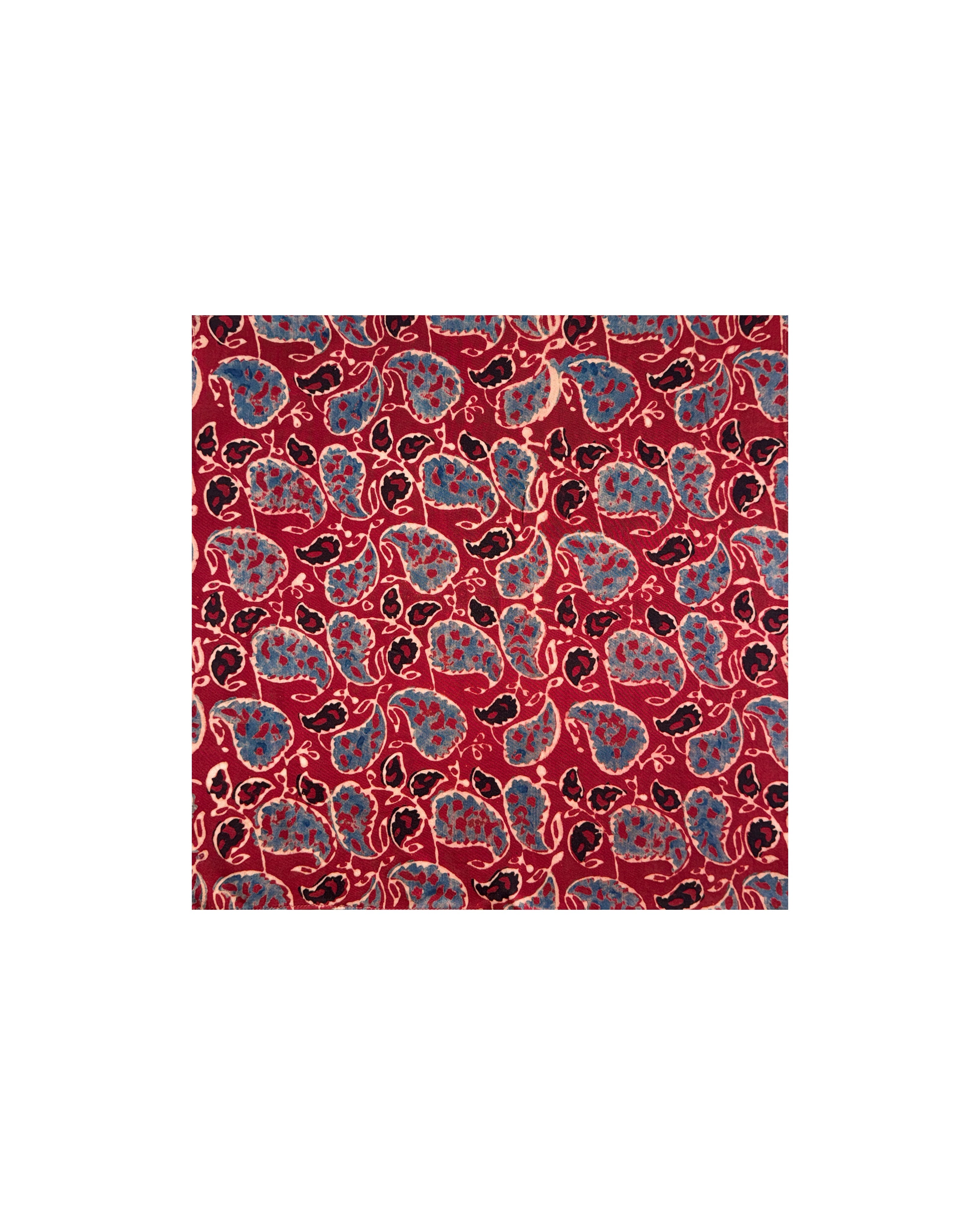 Paisley Ajrakh hand block printed pure silk pocket square fabric pattern – natural dyed artisan menswear accessory by Hindostan Archive