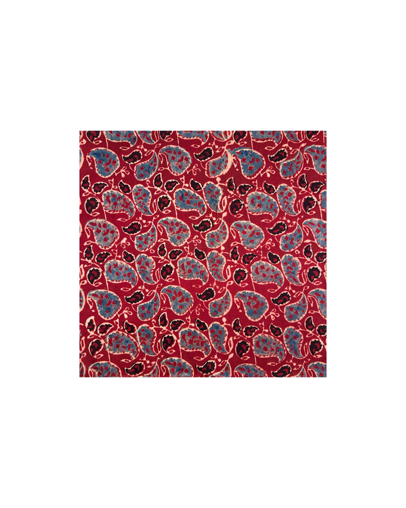 Paisley Ajrakh hand block printed pure silk pocket square fabric pattern – natural dyed artisan menswear accessory by Hindostan Archive