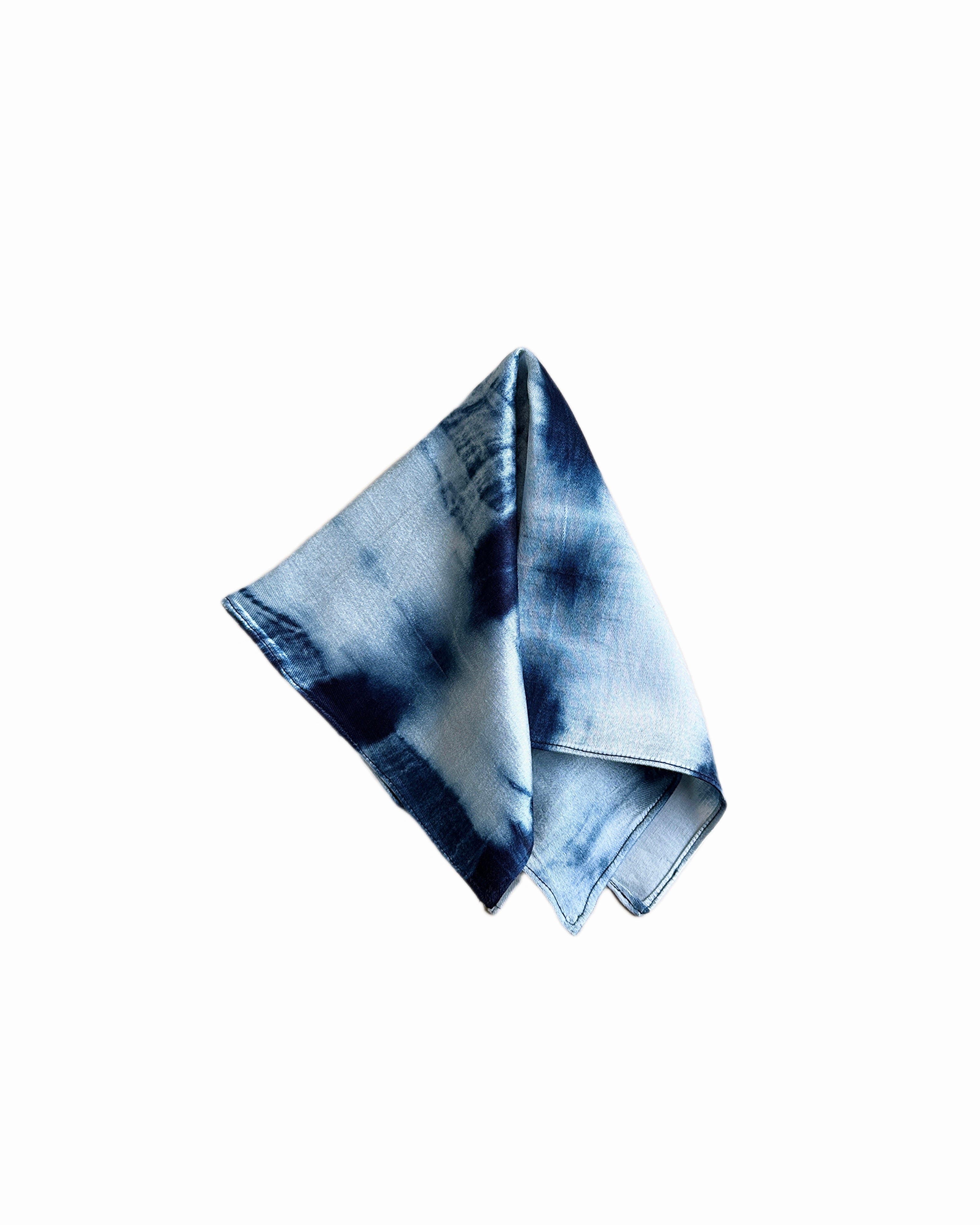Shibori indigo natural dyed pure silk pocket square folded diagonally – artisan menswear accessory by Hindostan Archive