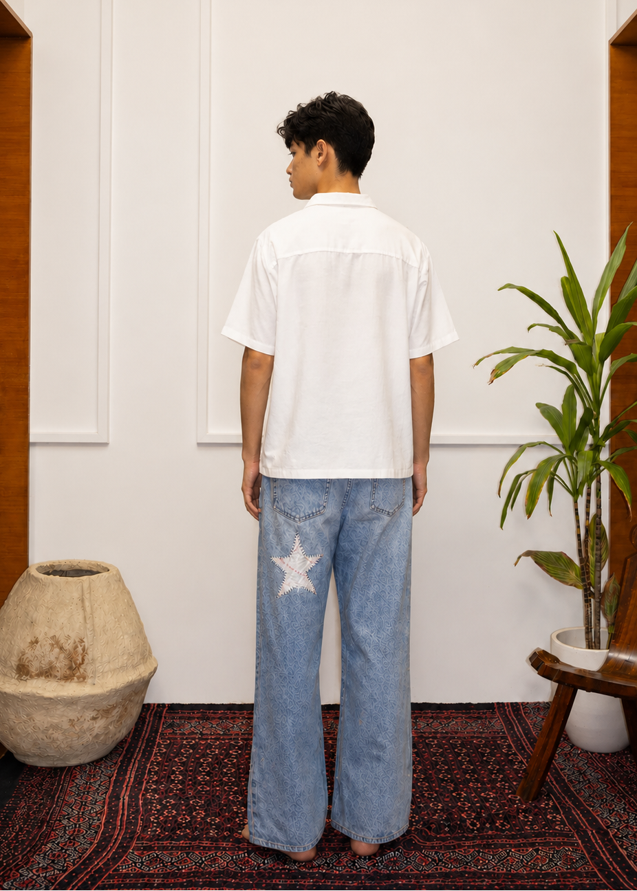 SUF Khadi cotton camp collar shirt back view – handwoven shirts natural dyed Indian handloom clothing – artisan menswear by Hindostan Archive