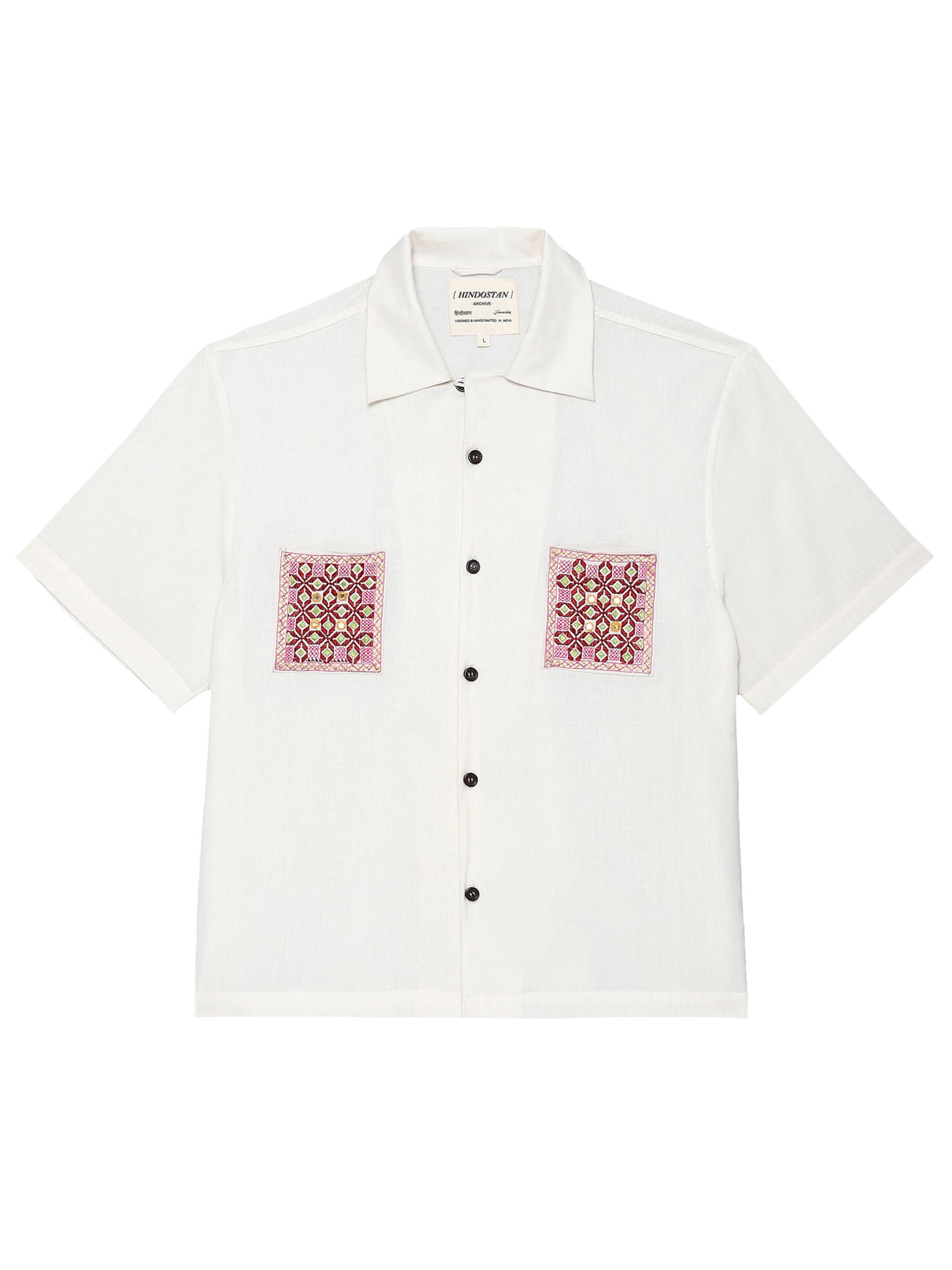 SUF Khadi cotton camp collar shirt front view – handwoven shirts natural dyed Indian handloom clothing – artisan menswear by Hindostan Archive