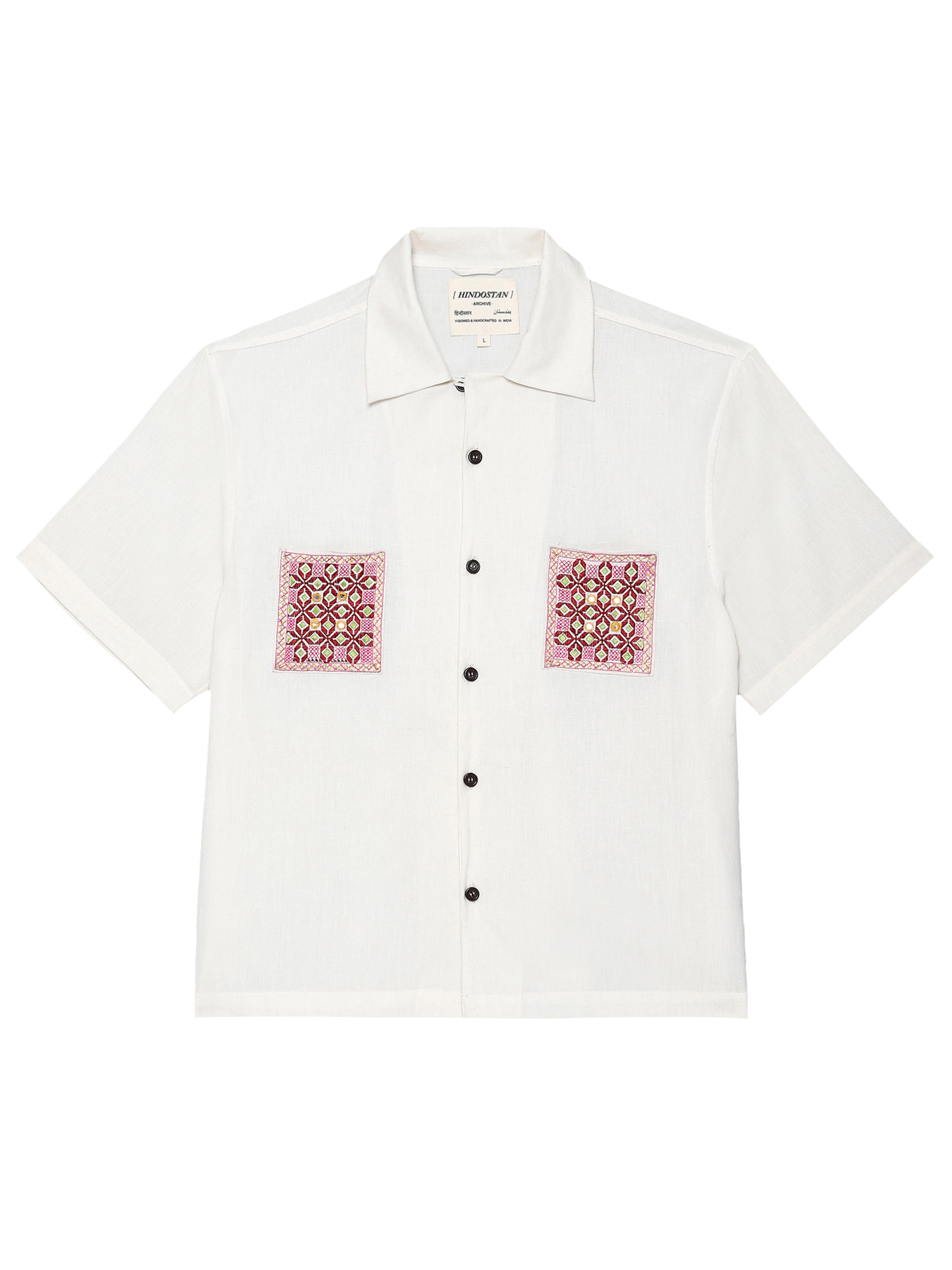 SUF Khadi cotton camp collar shirt front view – handwoven shirts natural dyed Indian handloom clothing – artisan menswear by Hindostan Archive