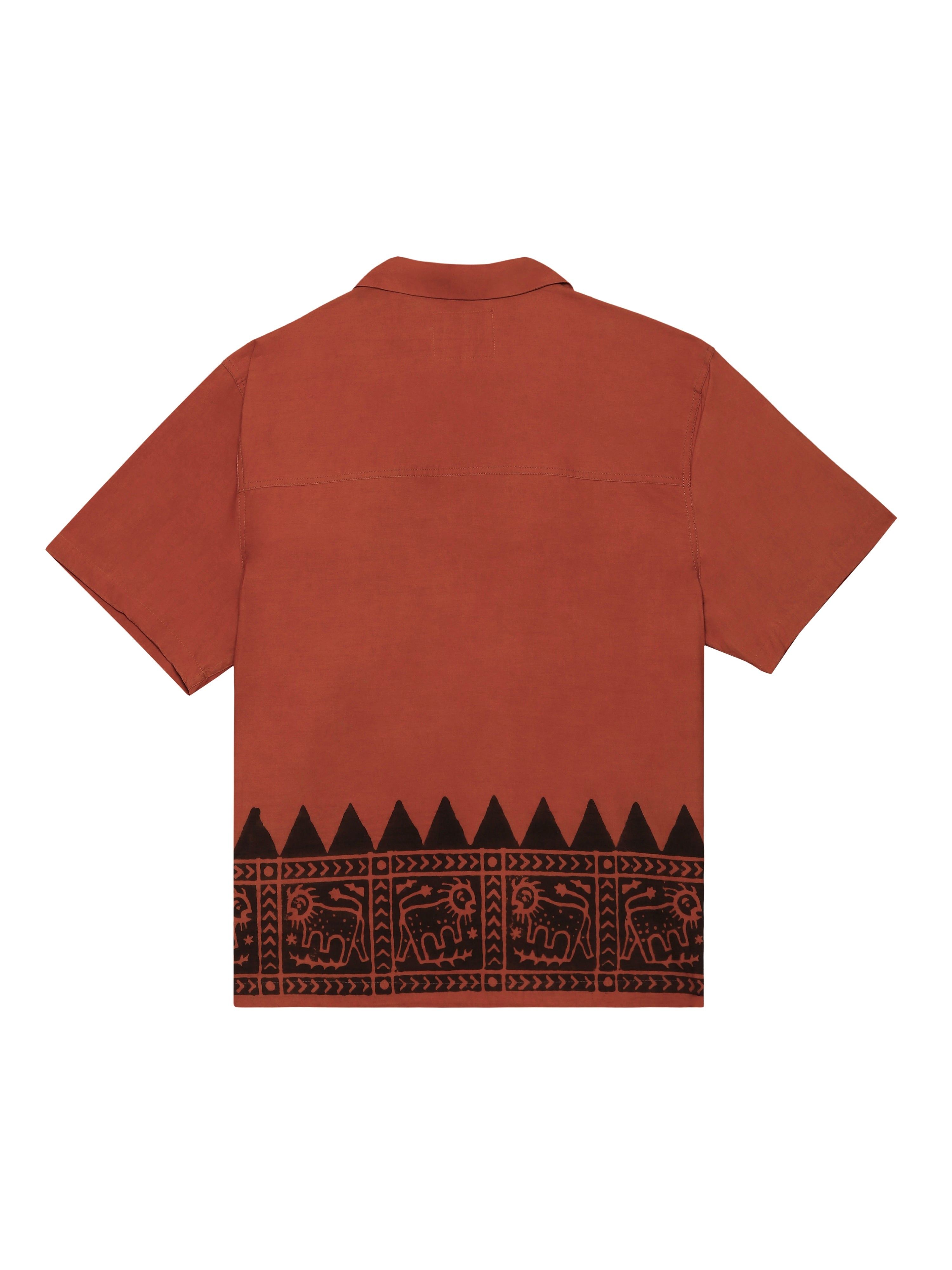 Tiger handblocked shirt back view – Ajrakh clothing hand block printed shirt with tiger botanical print – artisan menswear Indian handloom clothing by Hindostan Archive