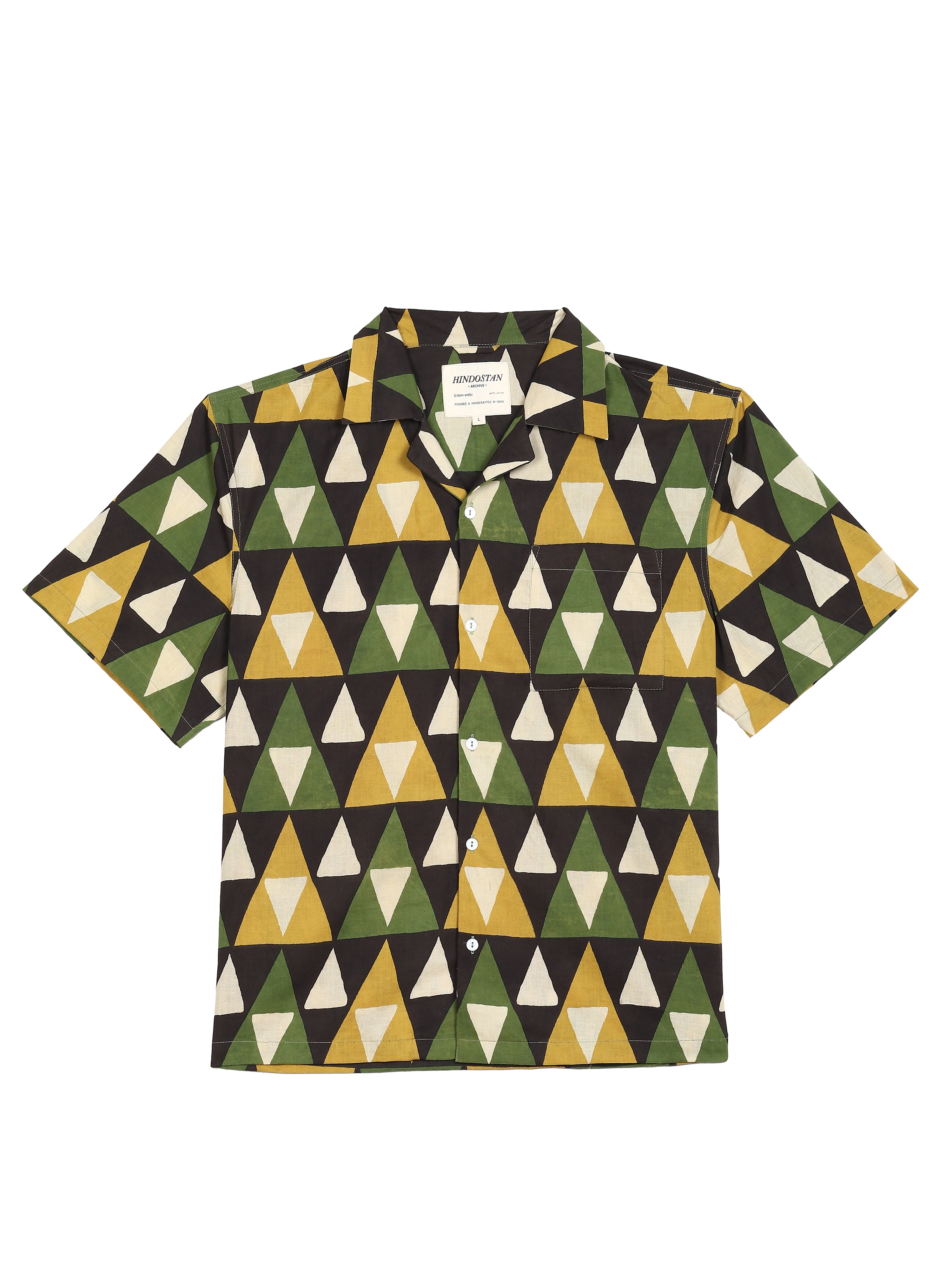 Trikon Ajrakh shirt – hand block printed natural dyed Ajrakh clothing artisan menswear by Hindostan Archive