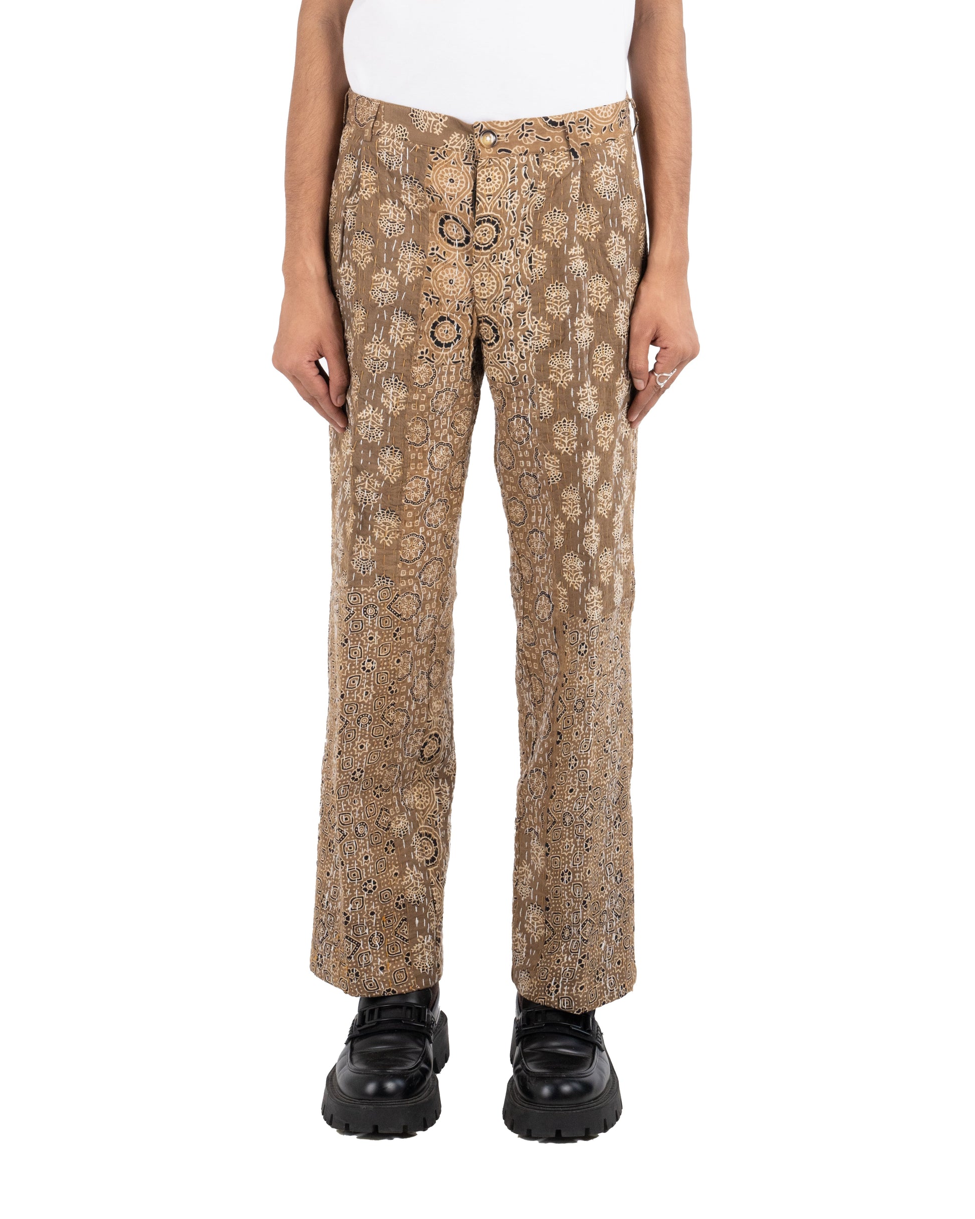 AJRAKH PATCHWORK PLEATED TROUSERS - Hindostan Archive 