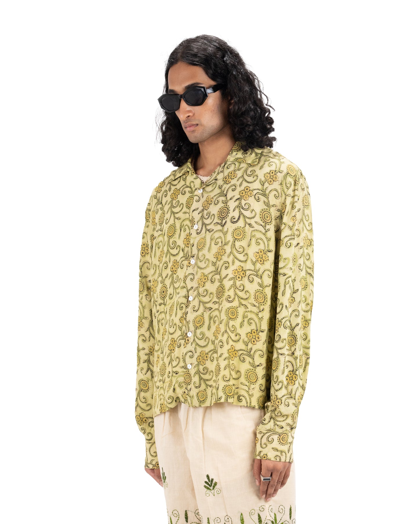 LIME HAND-BLOCKED SILK SHIRT - Hindostan Archive 