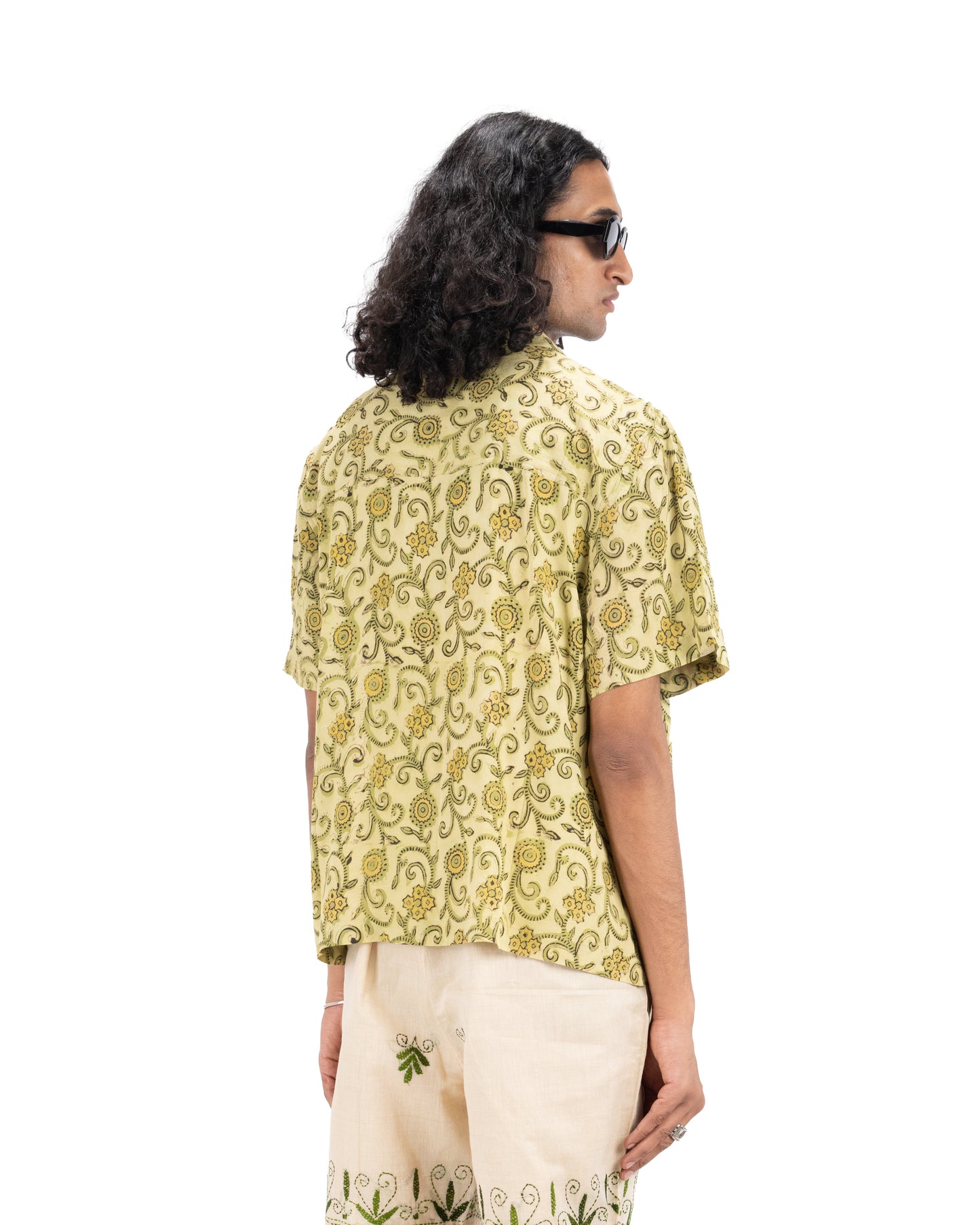 LIME HAND-BLOCKED SILK RESORT SHIRT - Hindostan Archive 